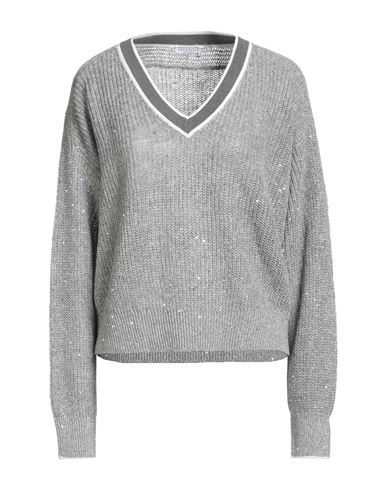 Brunello Cucinelli Woman Sweater Grey Size L Linen, Nylon, Polyester, Cotton In Gray