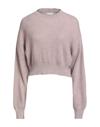 Brunello Cucinelli Woman Sweater Antique Rose Size L Mohair Wool, Polyamide, Wool, Brass In Pink