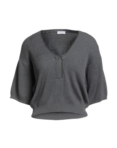 Brunello Cucinelli Woman Sweater Charcoal Size Xl Cotton, Brass In Gray