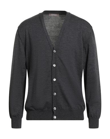 Andrea Fenzi Man Cardigan Charcoal Size 46 Wool In Gray