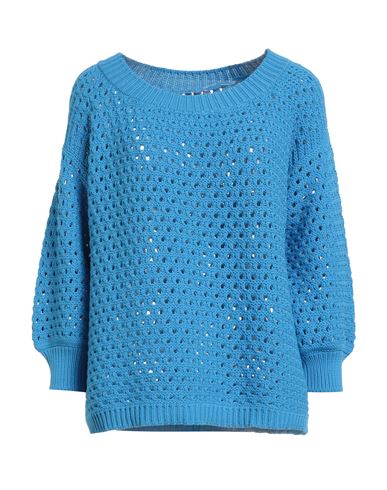 Bruno Manetti Woman Sweater Azure Size 8 Cotton, Polyamide In Blue