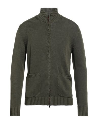 H953 Man Cardigan Military Green Size 40 Cotton In Green