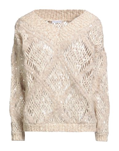 Brunello Cucinelli Woman Sweater Beige Size 3xl Wool, Nylon, Alpaca Wool In Neutral