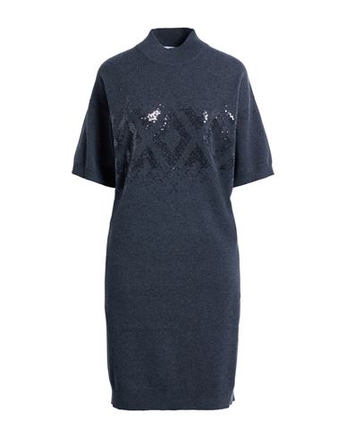 Brunello Cucinelli Cashmere Woman Midi Dress Charcoal Size Xl Virgin Wool, Cashmere, Silk In Blue