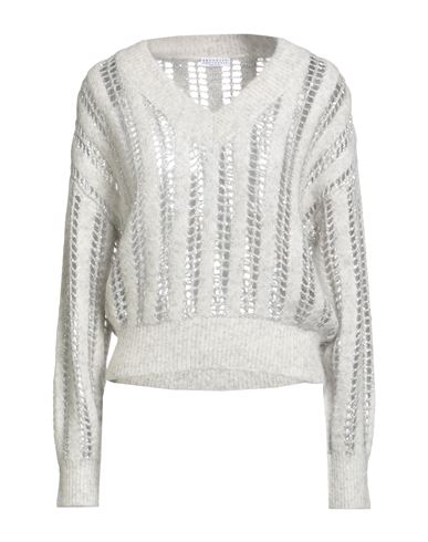 Brunello Cucinelli Woman Sweater Light Grey Size 3xl Wool, Mohair Wool In White