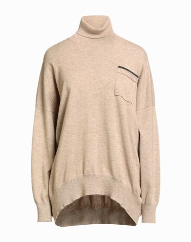 Brunello Cucinelli Woman Turtleneck Sand Size M Cashmere, Brass, Elastane In Brown