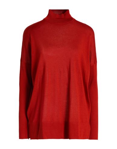 Agnona Woman Turtleneck Brick Size M Cashmere, Silk, Metal In Red
