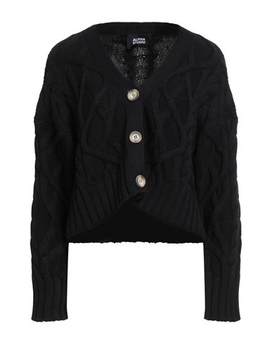 Alpha Studio Woman Cardigan Black Size 8 Merino Wool In Black