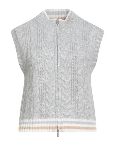 Peserico Woman Cardigan Grey Size 6 Virgin Wool, Viscose, Silk, Cashmere, Metallic Fiber In Gray