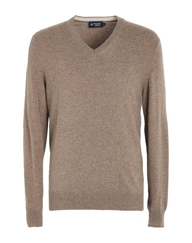 Hackett Man Sweater Taupe Size Xl Merino Wool, Viscose, Polyamide, Cashmere In Brown