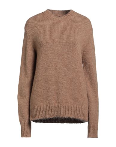 Jil Sander Oversized Beige Sweater With Ribbed Trim In Wool Woman In Brown