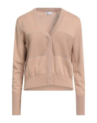 Peserico Woman Cardigan Camel Size 12 Virgin Wool, Silk, Cashmere, Viscose In Nude