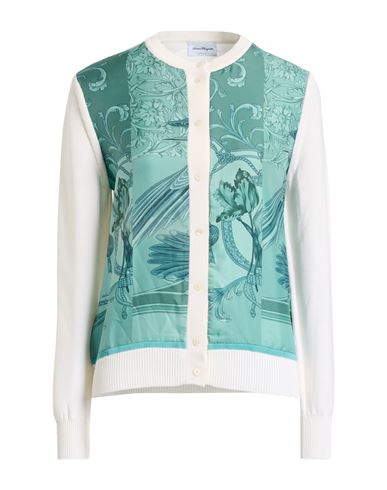 Ferragamo Woman Cardigan Turquoise Size Xl Silk, Cotton, Viscose, Polyamide In Blue