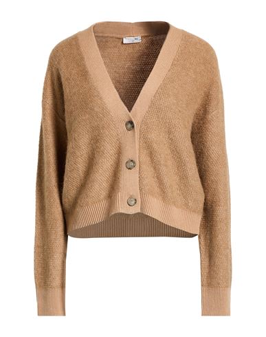 Peserico Woman Cardigan Camel Size 6 Virgin Wool, Silk, Cashmere, Alpaca Wool, Metallic Fiber In Brown