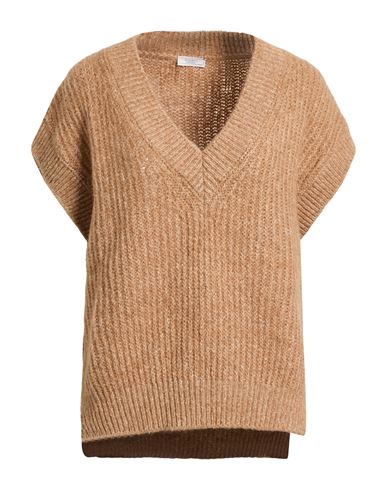 Peserico Woman Sweater Camel Size 6 Alpaca Wool, Cotton, Polyamide, Stipa Tenacissima, Merino Wool In Brown