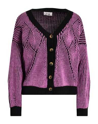 Croche Crochè Woman Cardigan Mauve Size L Acrylic, Viscose, Wool, Alpaca Wool In Black