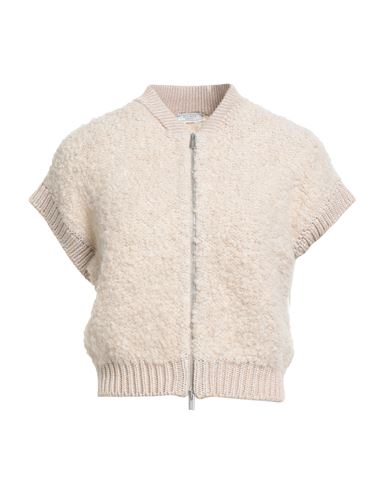 Peserico Woman Cardigan Beige Size 14 Virgin Wool, Viscose, Silk, Metallic Fiber, Cashmere In Neutral
