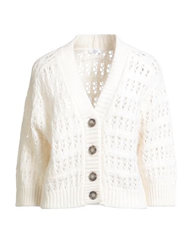Peserico Easy Woman Cardigan Ivory Size 8 Merino Wool, Alpaca Wool, Polyamide, Virgin Wool, Cashmere In White