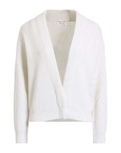 Peserico Woman Cardigan Ivory Size 6 Virgin Wool, Cashmere, Metallic Fiber, Polyamide In White