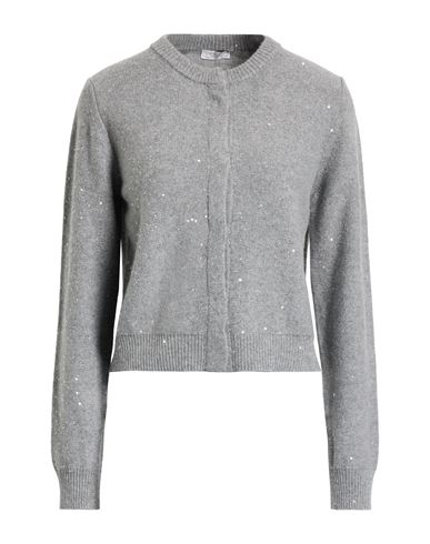 Peserico Woman Cardigan Grey Size 14 Virgin Wool, Cashmere, Metallic Fiber, Polyamide In Gray