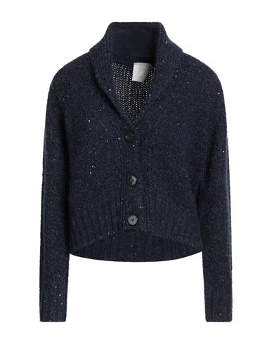 Marella Monochrome Woman Cardigan Navy Size L Acrylic, Polyester, Mohair Wool, Wool, Elastane In Blue