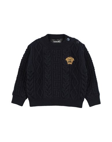 Versace Young Newborn Sweater Midnight Blue Size 3 Virgin Wool, Polyester In Black