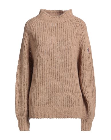 Moncler Grenoble Après-ski Woman Turtleneck Camel Size M Alpaca Wool, Polyamide, Wool In Brown