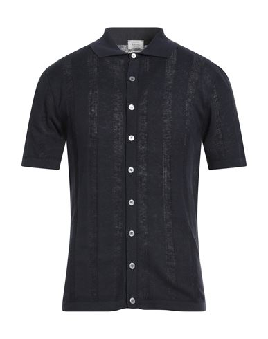 Daniele Fiesoli Selezione Man Shirt Black Size L Silk, Linen In Blue
