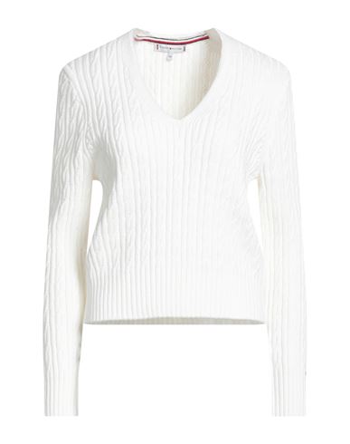 Tommy Hilfiger Woman Sweater White Size Xxs Cotton, Polyamide, Wool