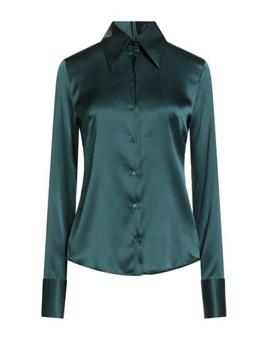 Xacus Woman Shirt Dark Green Size 10 Silk, Elastane In Green