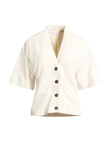 Brunello Cucinelli Woman Cardigan Cream Size M Cotton, Elastane In White