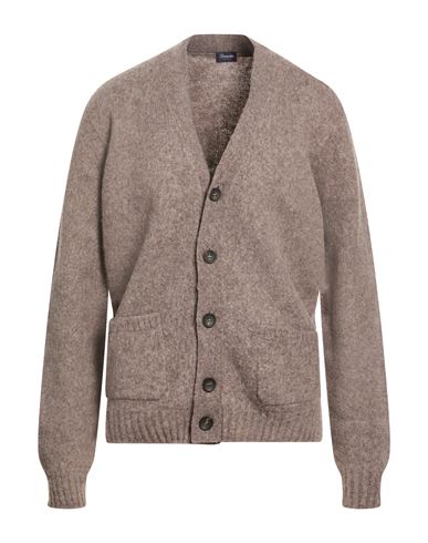 Drumohr Man Cardigan Taupe Size 44 Lambswool In Brown
