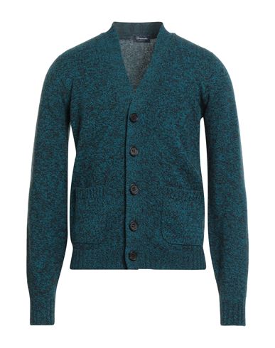Drumohr Man Cardigan Deep Teal Size 44 Lambswool In Green