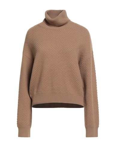 Max Mara Studio Woman Turtleneck Camel Size L Cashmere In Brown