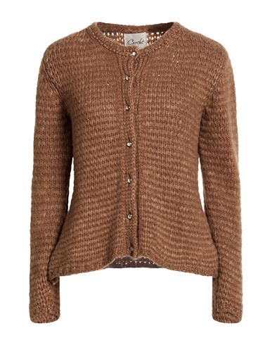 Croche Crochè Woman Cardigan Light Brown Size S Merino Wool, Polyamide