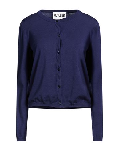 Moschino Couture Woman Cardigan Navy Size 6 Virgin Wool, Polyester, Polyamide, Viscose, Cupro In Blue