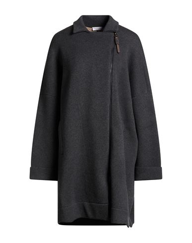 Brunello Cucinelli Cashmere Woman Cardigan Charcoal Size M Cashmere, Polyacrylic, Elastane, Leather In Gray