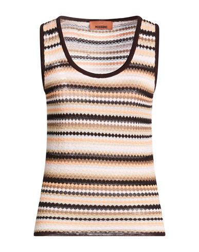 Missoni Striped Crochet-knit Cotton-blend Tank In Dark Brown