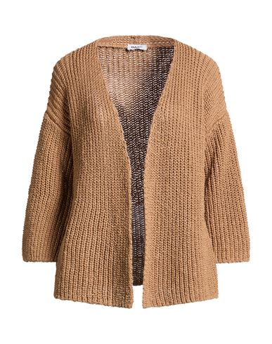 Base Milano Woman Cardigan Camel Size 6 Cotton, Linen In Brown
