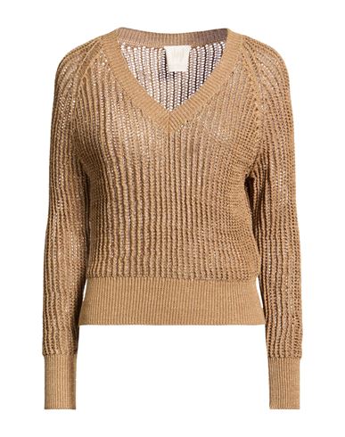 Marella Woman Sweater Camel Size S Cotton, Viscose, Metallic Fiber, Polyester In Sand