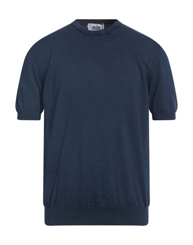 Alpha Studio Man Sweater Navy Size 44 Cotton In Blue
