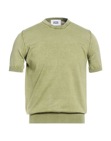 Alpha Studio Man Sweater Military Green Size 40 Cotton