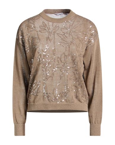 Brunello Cucinelli Woman Sweater Khaki Size Xl Linen, Polyamide In Sand
