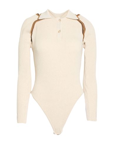 Jacquemus Woman Bodysuit Beige Size 8 Viscose, Linen, Polyamide In White