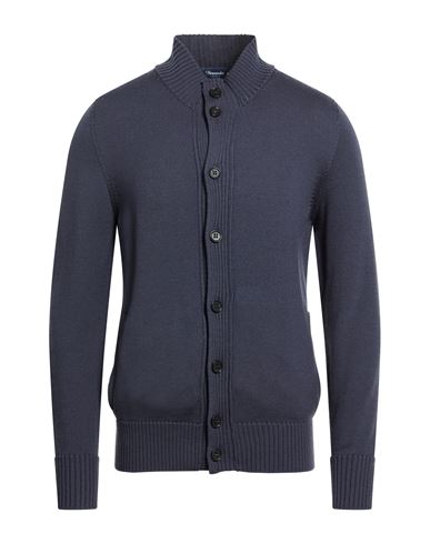 Drumohr Man Cardigan Navy Size 40 Merino Wool In Blue