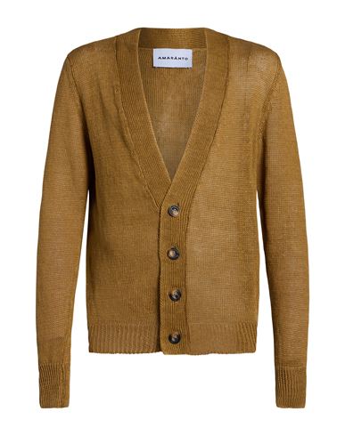 Amaranto Man Cardigan Camel Size L Linen In Brown