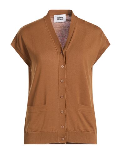 Alpha Studio Woman Cardigan Camel Size 6 Wool In Nude