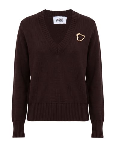 Alpha Studio Woman Sweater Dark Brown Size 6 Merino Wool