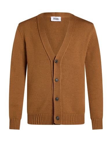 Alpha Studio Man Cardigan Camel Size 44 Merino Wool In Sand