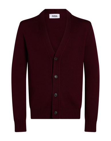 Alpha Studio Man Cardigan Burgundy Size 44 Merino Wool In Red